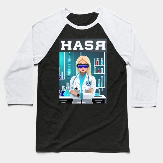 Futuristic Female Scientist (Design 1) Baseball T-Shirt by screaminpoptshirt